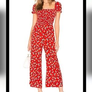 Faithfull the Brand Della Jumpsuit in Red Jasmine Floral Size 6